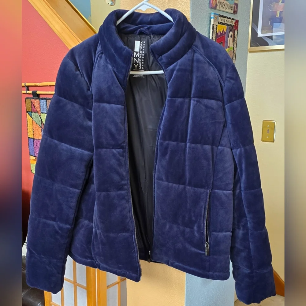 NWOT Marc New York navy quilted velvet puffer jacket size large - Picture 5 of 12